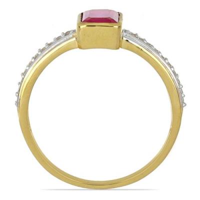 BUY NATURAL GLASS FILLED RUBY GEMSTONE 14K GOLD CLASSIC RING WITH WHITE DIAMOND
